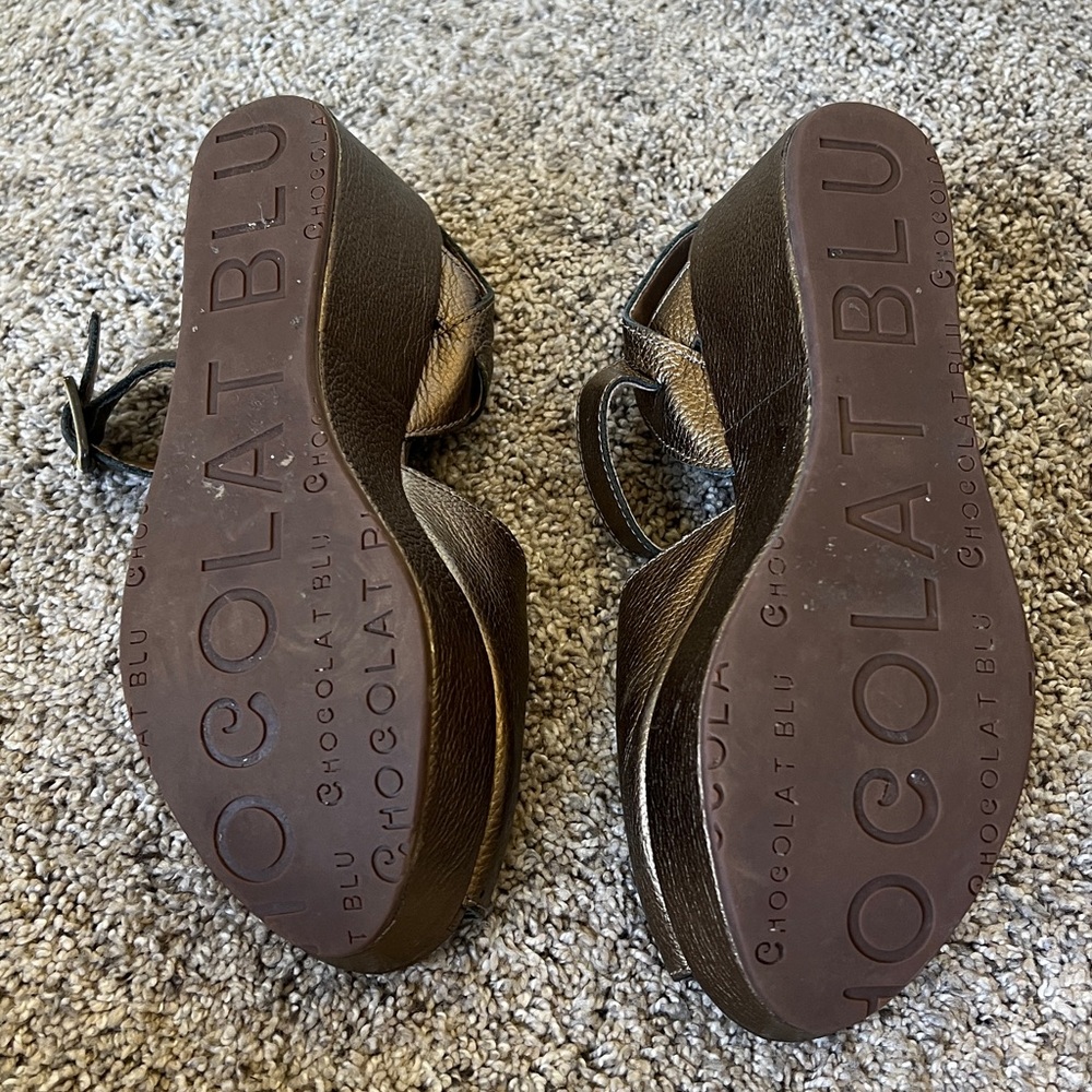 Chocolat Blu Metallic Bronze Peep-Toe Slingback Sandals - Picture 5 of 5